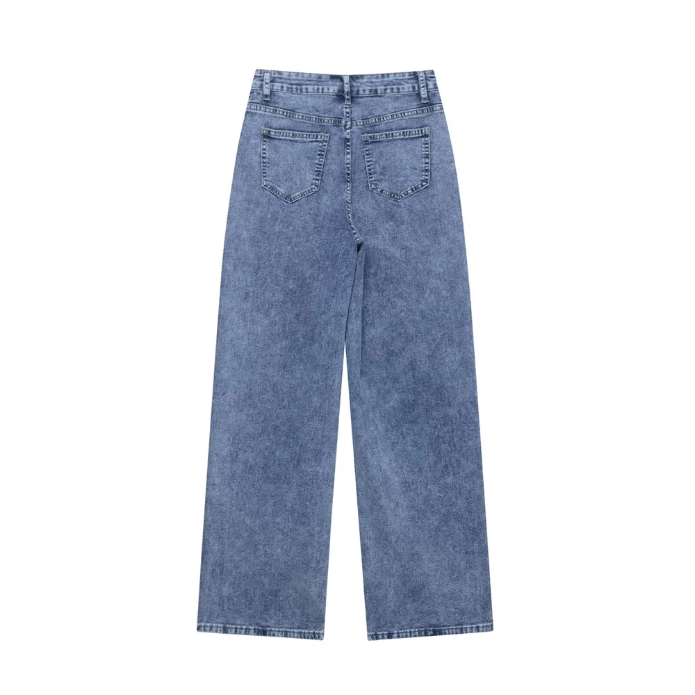 New women's clothing European and American style fashionable simple and versatile mesh splicing high waisted jeans