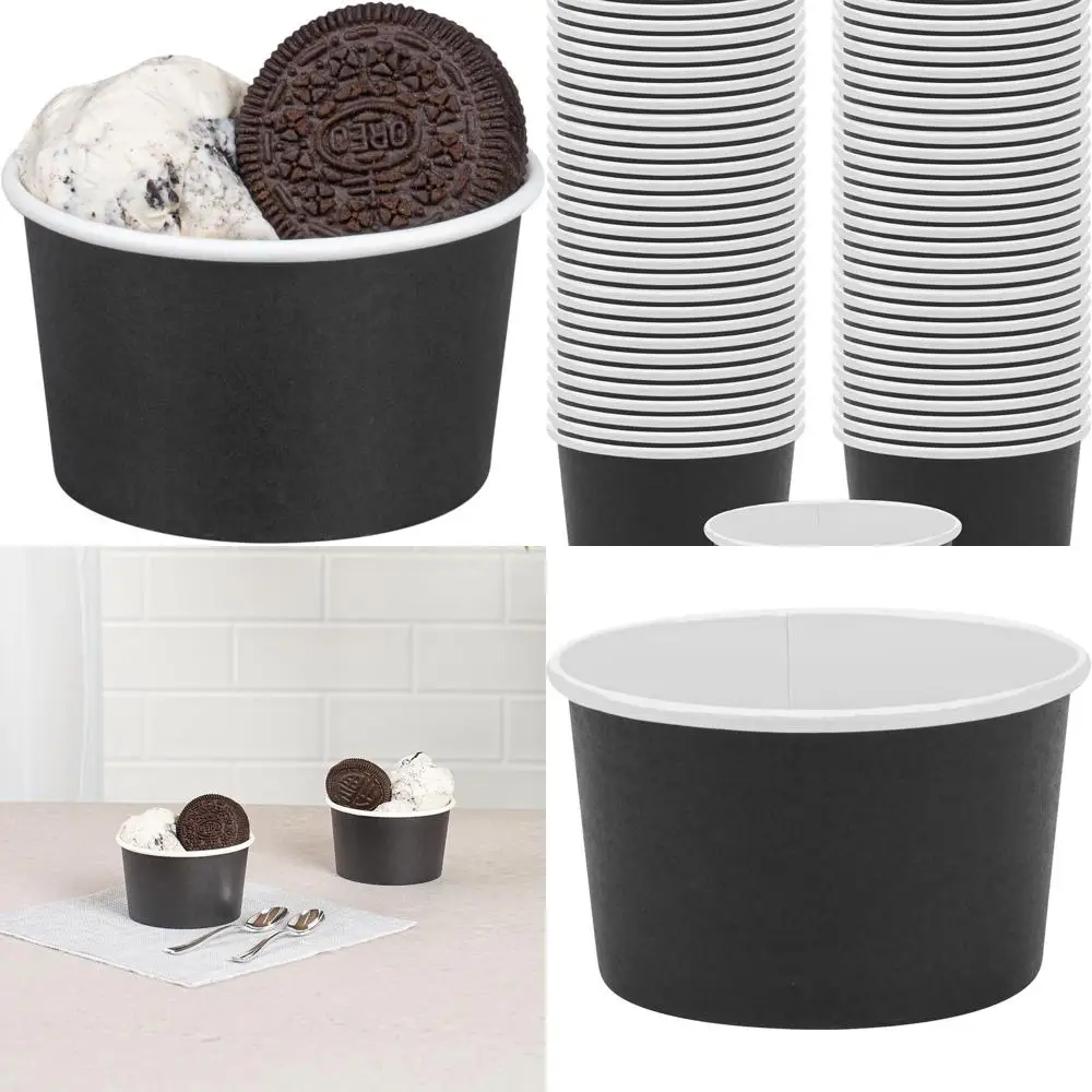 

200 упаковок одноразовых черных бумажных стаканчиков на 5 унций для десертов, молятов, мусса - крышек не входит в комплект