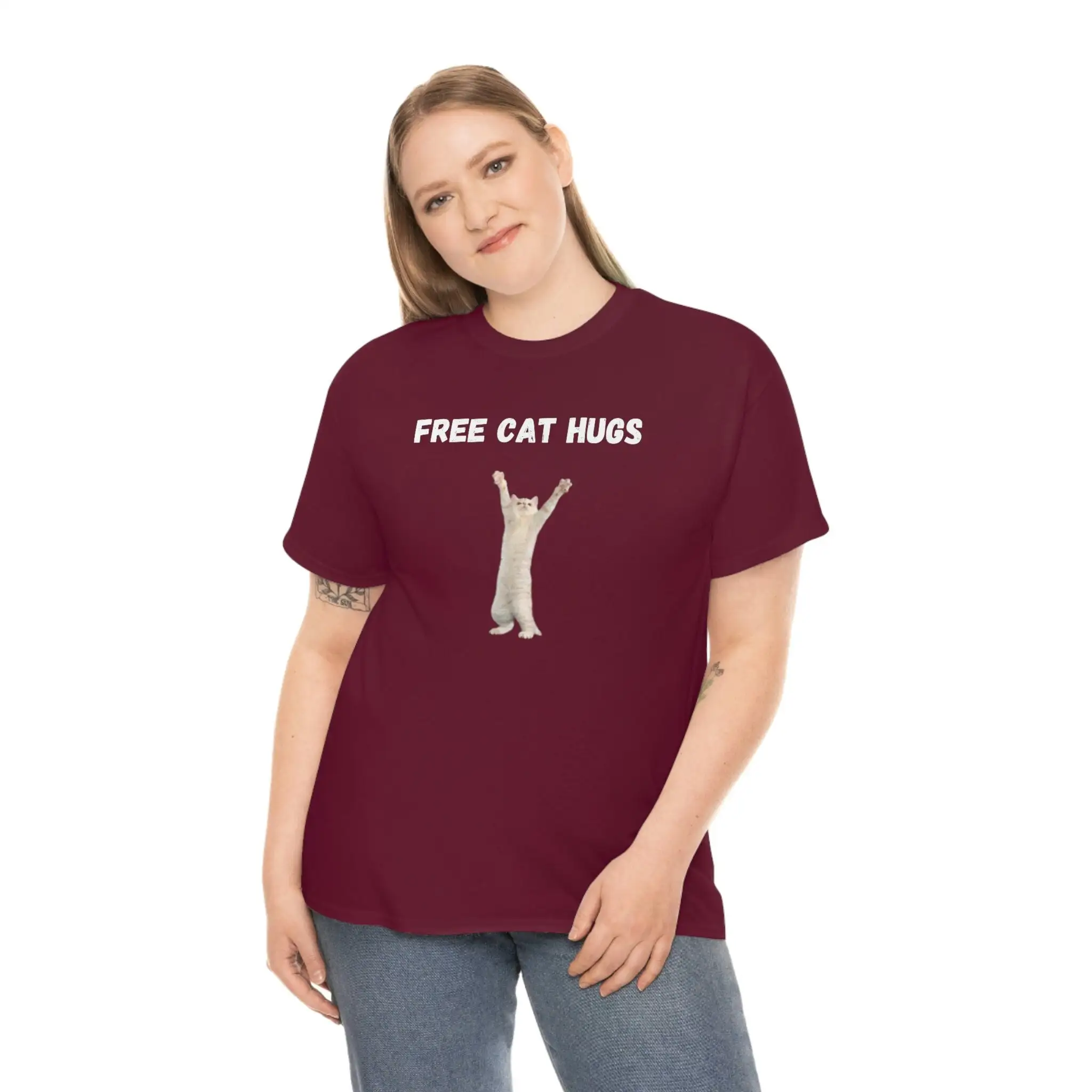 Free Cat Hugs Funny Love Cats Mum Mom Heavy Cotton T Shirt