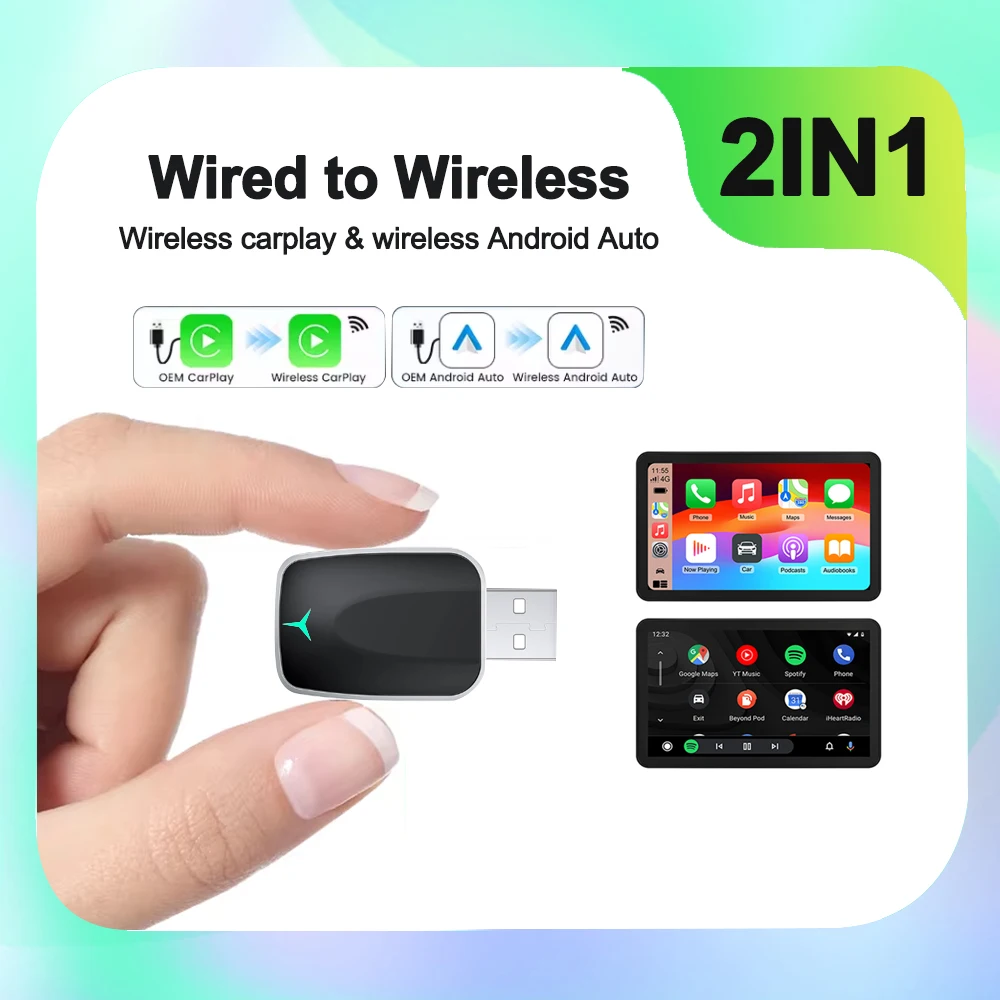Wired To Wireless Carplay Android 2 In 1 Automatic Adapter Car Gadget Smart Box Plug and Play 5Ghz Wifi Fast Connection