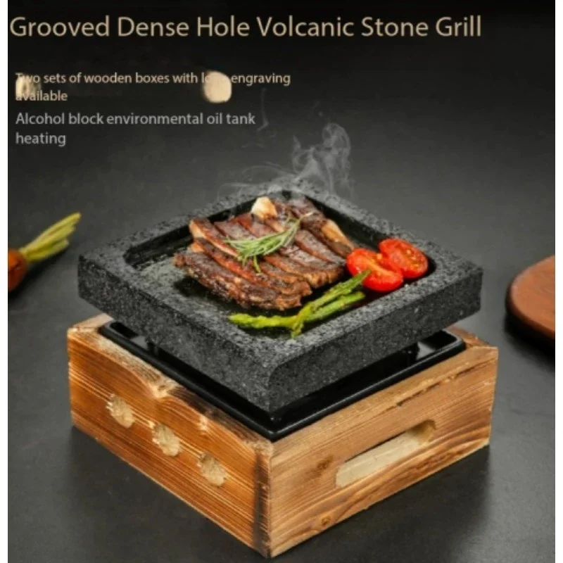 Plancha de Piedra Volcánica Ranurada de Alta Temperatura para Barbacoa Estilo Japonés Teppanyaki
