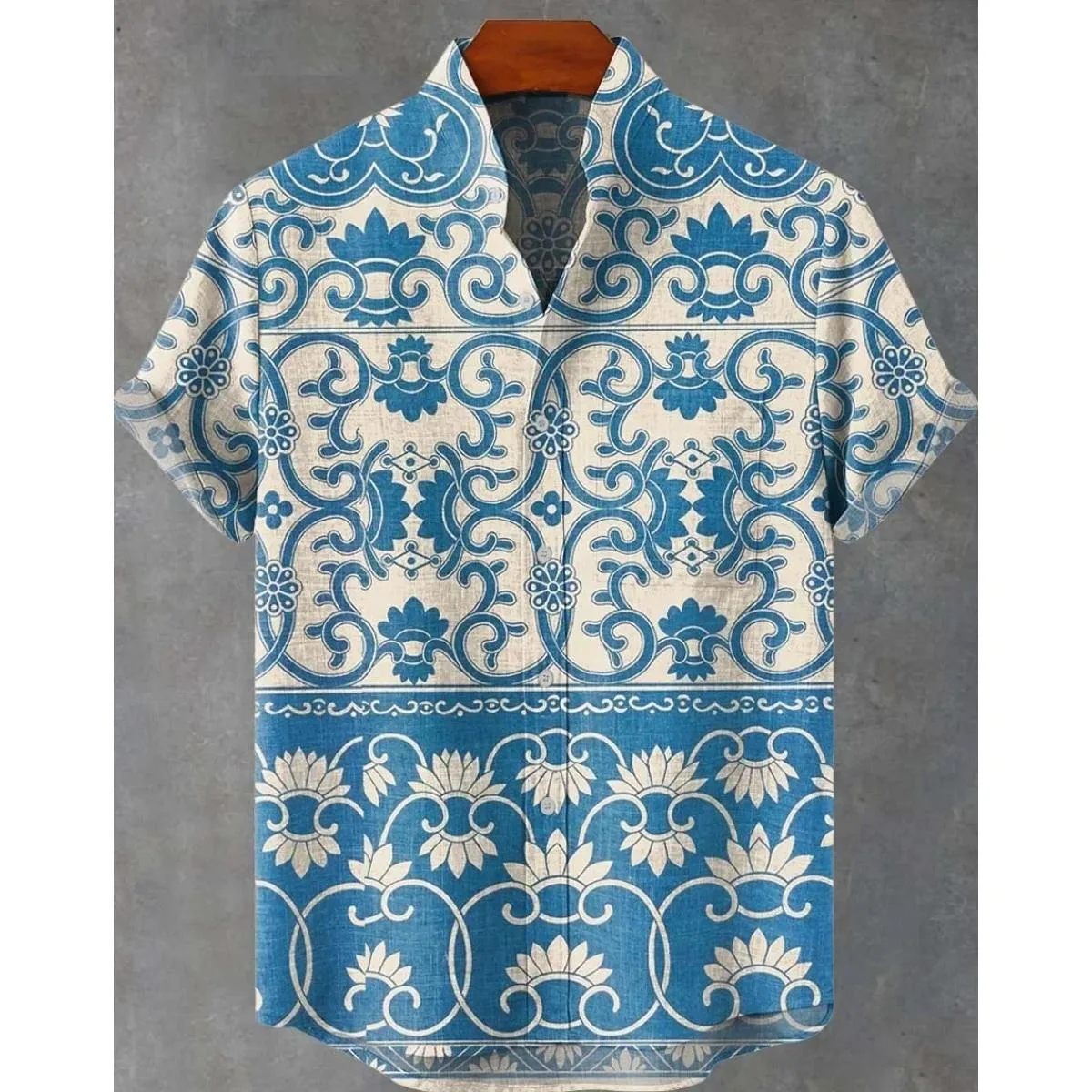 Men's Ethnic Style Natural Totem 3D Printed Shirt Short-sleeved Narrow Collar Single-breasted Simple Business Party Beach Casual