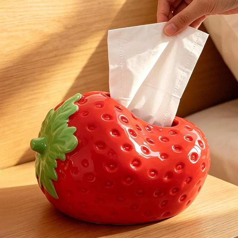 Cute Strawberry Tissue Box Cover PVC Decorative Holder Waterproof Drop Resistant for Bedroom Living Room Desk Durable Easy Clean