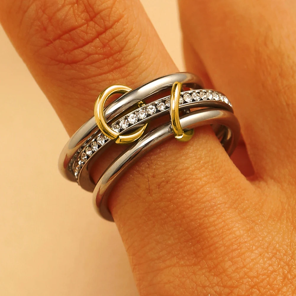 Juego de tres anillos de acero inoxidable para mujer, color plateado, circonita, Spinelli, Kilcollin, anillo INS, joyería de moda para dedo, regalo