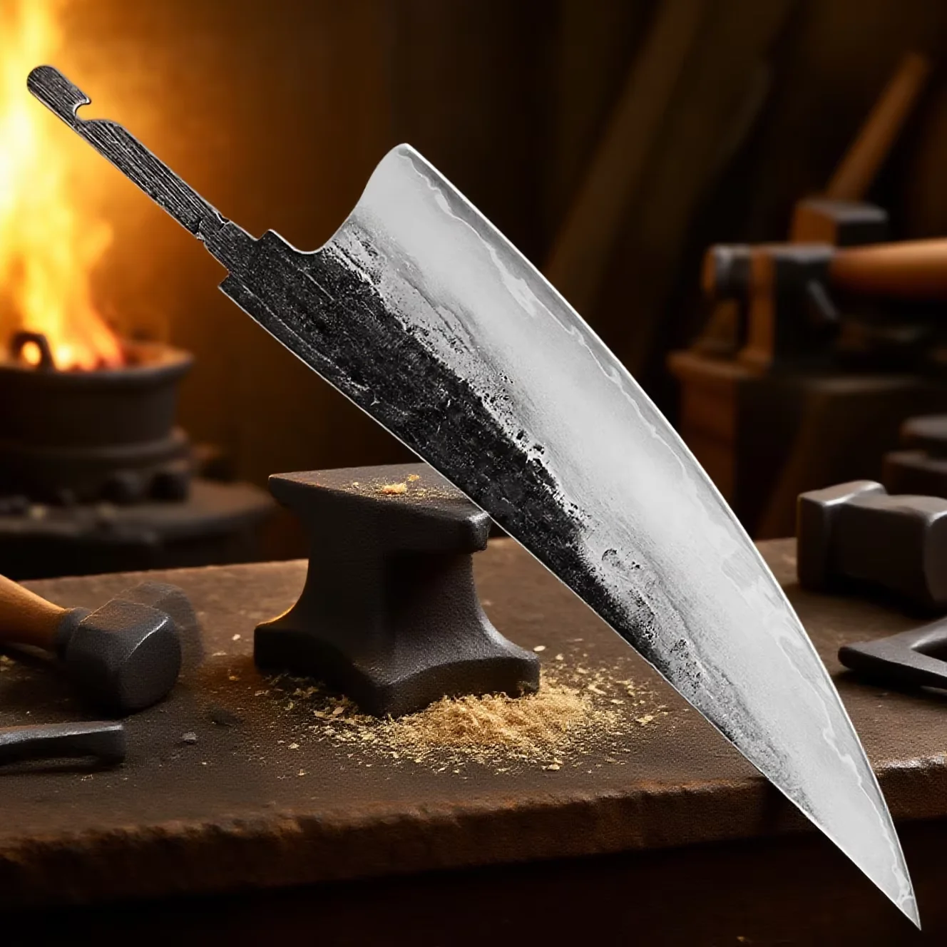 Triple-layer Composite Steel Kitchen Chef Knife Blank Blade Handmade DIY 9CR18 Core Blade Hand Forged Chef Knife Making Material