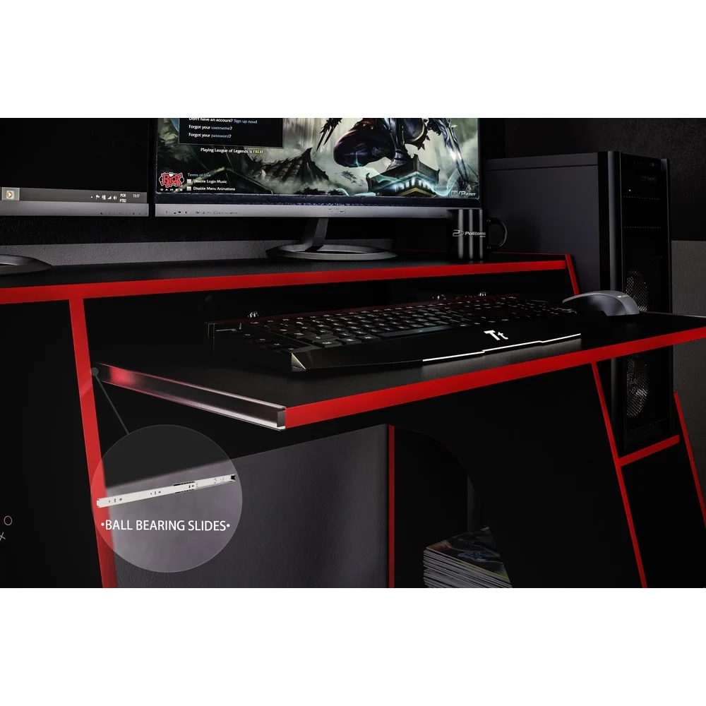 Gaming Computer Desk with Keyboard Tray Shelves Multi Monitor Setup Cable Management Features Durable Engineered Wood