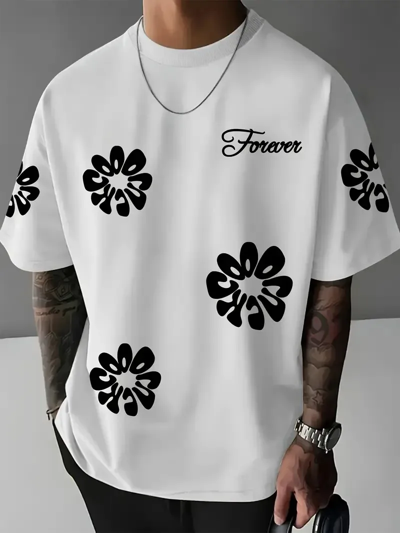 The 2025 summer new men's T-shirt features outdoor street fashion casual comfort breathability and 3D flower pattern printing