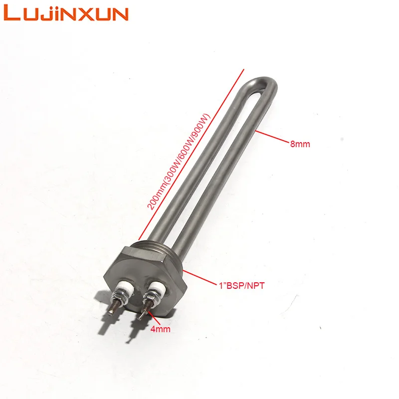 Lujinxun Low Voltage DC 12/24/36/48V 1inch BSP/NPT Solar Heater Heating Element 200mm Length 300W/600W 304SUS With Accessories