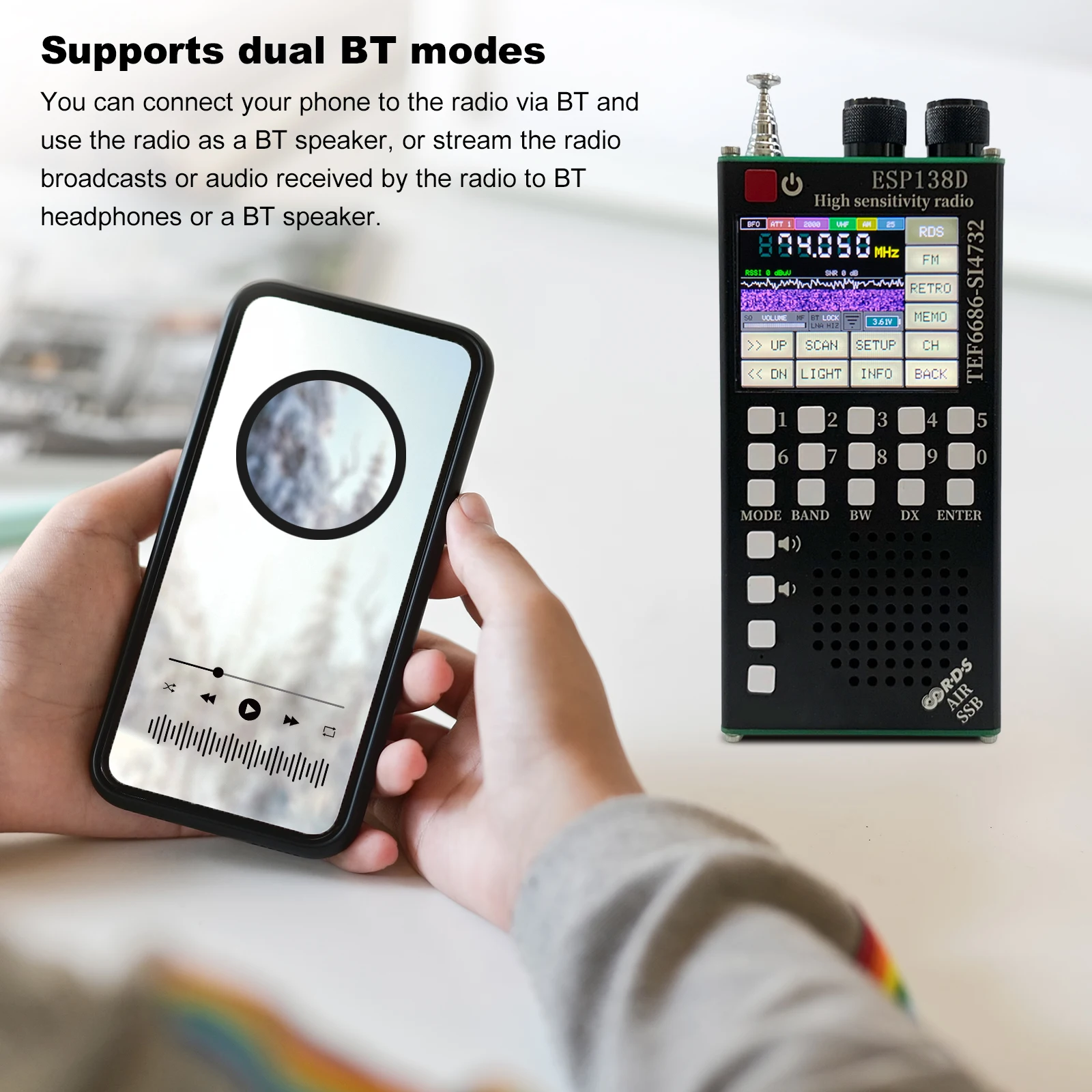 TEF6686 SI4732 BT Radio Ultra High Sensitivity Handheld Radio with BT for DX Listening Emergency & Aviation Monitoring