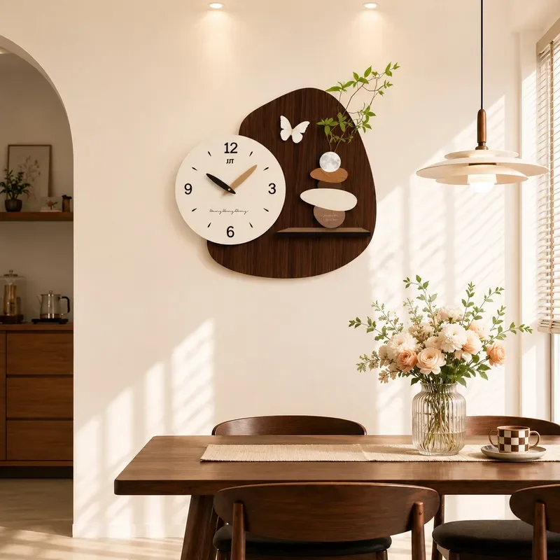 for 2026 New Medieval Creative Wall Clock Home Decoration Painting No Punching Hanging Clock for Living Room Advanced Sense