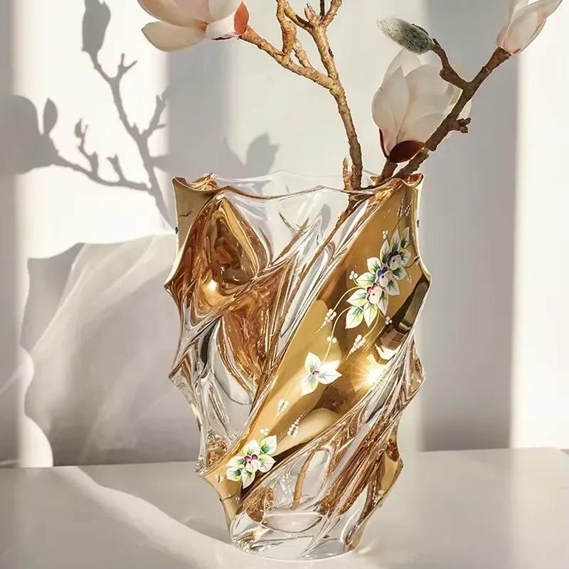 New Czech imported bohemian crystal glass vase handmade gold enamel vase European home decoration ornament
