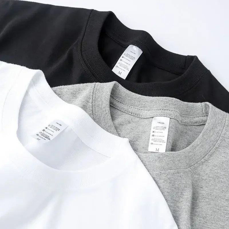 2pcs Solid Color T-shirt 100% Cotton Men Women White O-Neck Loose Short-sleeved Basic Models All-match T-shirt Couple Tops Black image 2