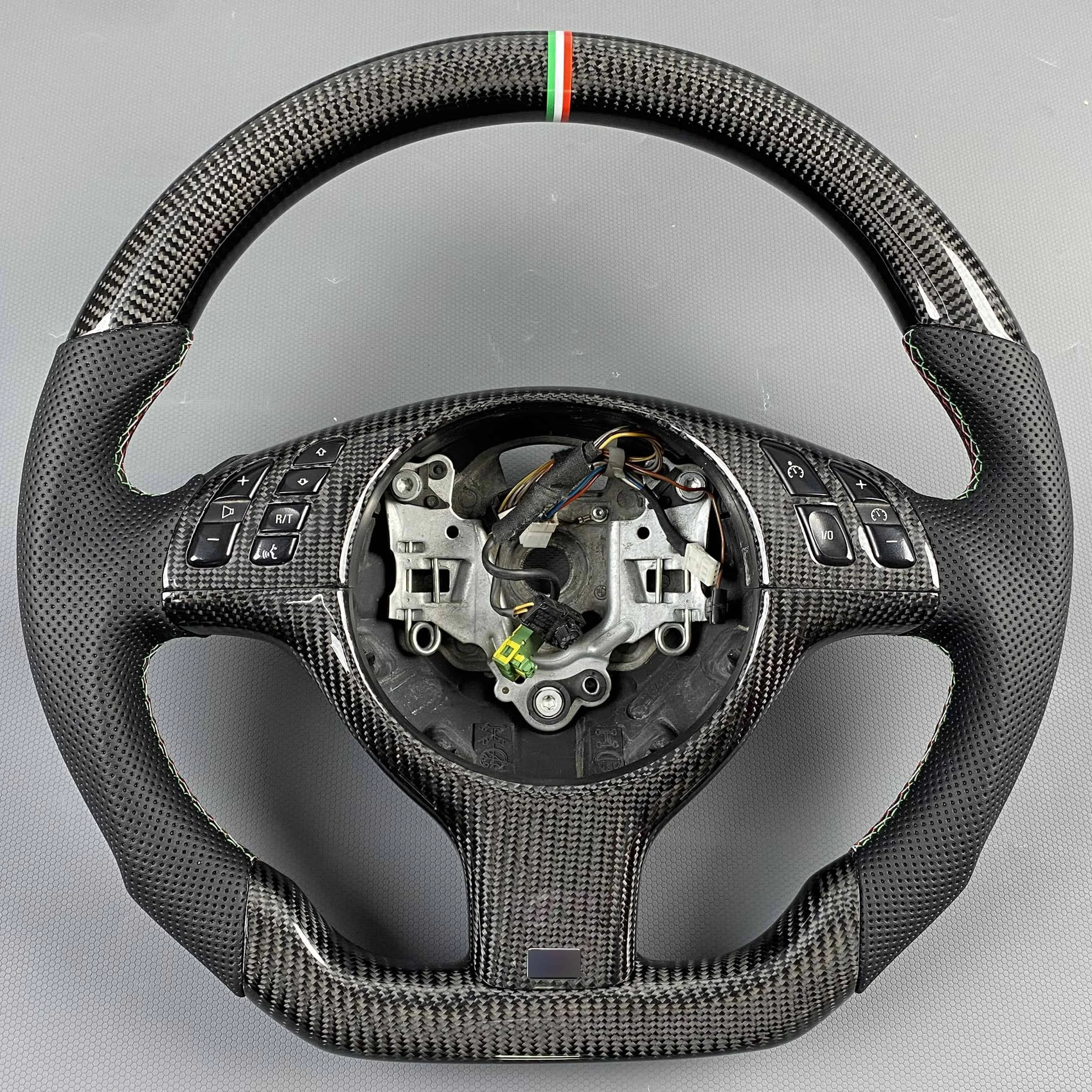 For BMW E46 M3 E38 E39 E46 E53 318 320 325 330 Customized Carbon Fiber Steering Wheel LED Display Black Perforated Leather