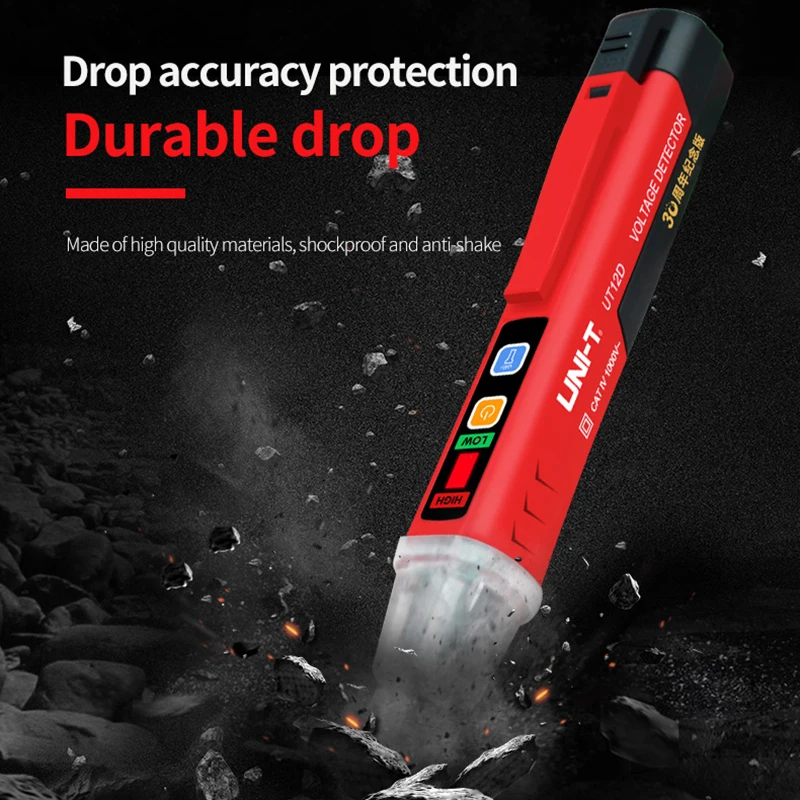 Détecteur de tension ca 12V-UNI-T V, 12V-1000V, sans Contact, stylo de test électrique, capteur de puissance LED, UT12D