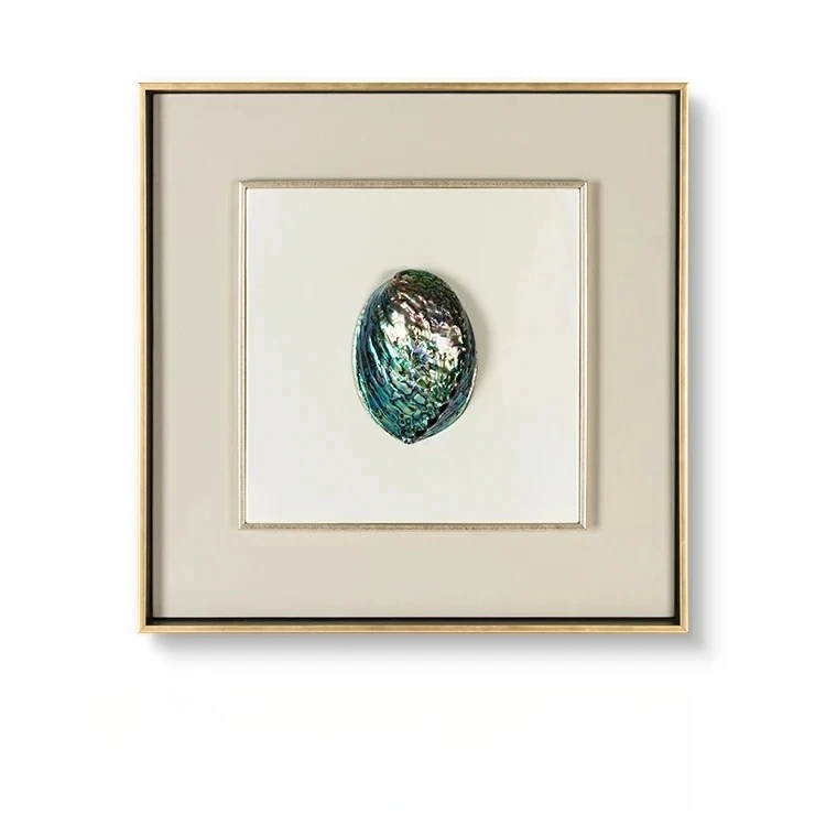 

z Home Decor Large Framed Mixed Media Artwork 3D Abalone Shell Painting Abstract Morden Wall Art