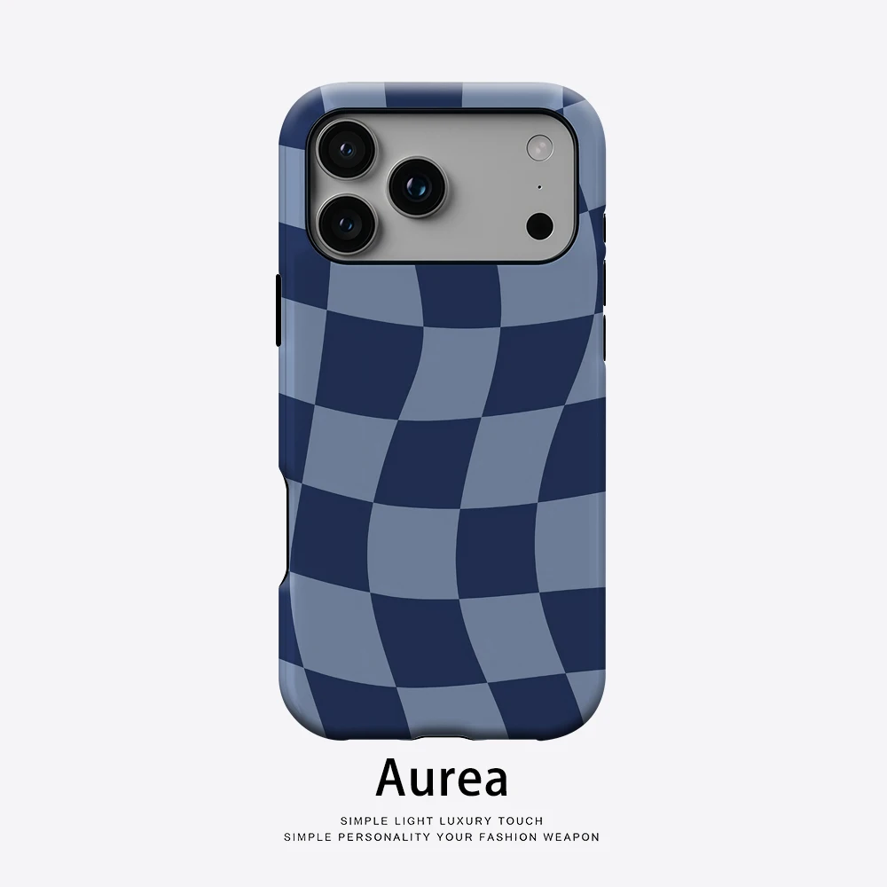 Wellige blaue Schachbrett-Handyhülle für magnetische Handyhülle für iPhone 17 16 15 14 13 Pro Max Plus, einzelne doppelschichtige robuste Hülle