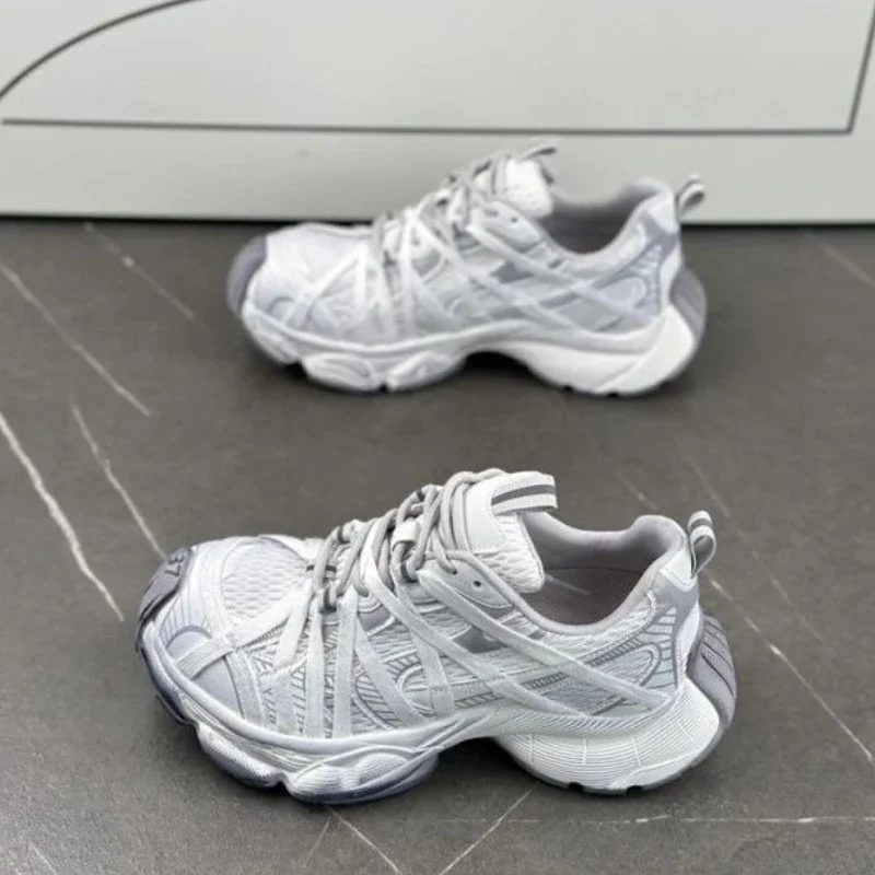 Versatile Casual Women Dad Shoes European American Style Mesh Distressed Color Wash Thick Sole Soft Lightweight Sports Sneakers