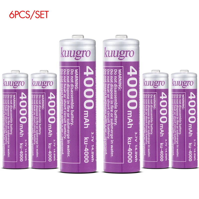 Kuugro 18650 4000 mAh Puntige Kop Batterij 3.7 V Hoogste Capaciteit 12A Ontladen Oplaadbare Batterijen Voor Zaklamp Batterijen