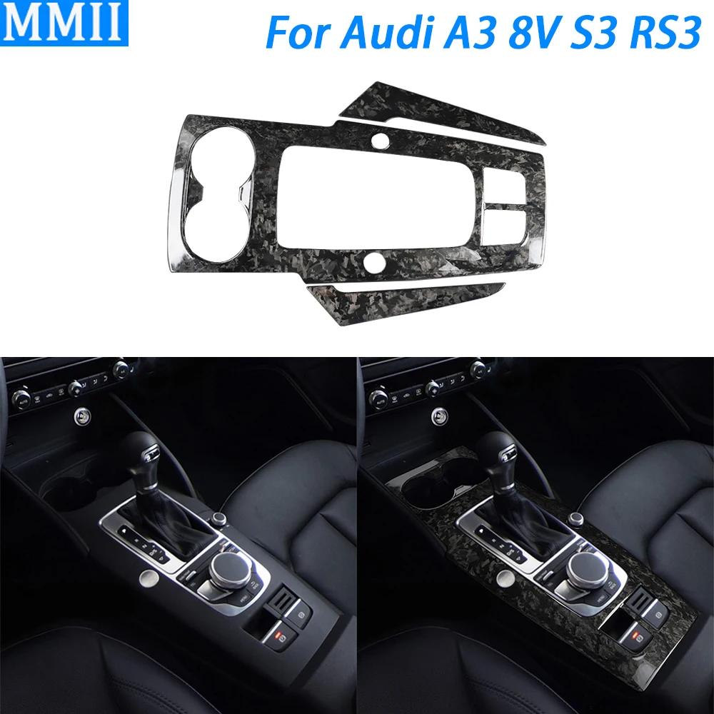 For Audi A3 S3 RS3 8V 2014-2020 Forged Carbon Fiber Center Console Gear Shift Panel Cover Car Interior Modification Accessories