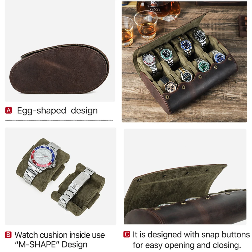 Scatola per orologi da viaggio con 8/6/4/3/2/1 slot Custodia da viaggio per orologi in pelle Crazy Horse Organizzatore per orologi Custodia per orologi marrone