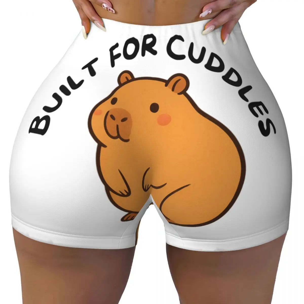 Custom Built For Cuddles Capybara Biker Running Workout Shorts for Women Gym Athletic Yoga Shorts