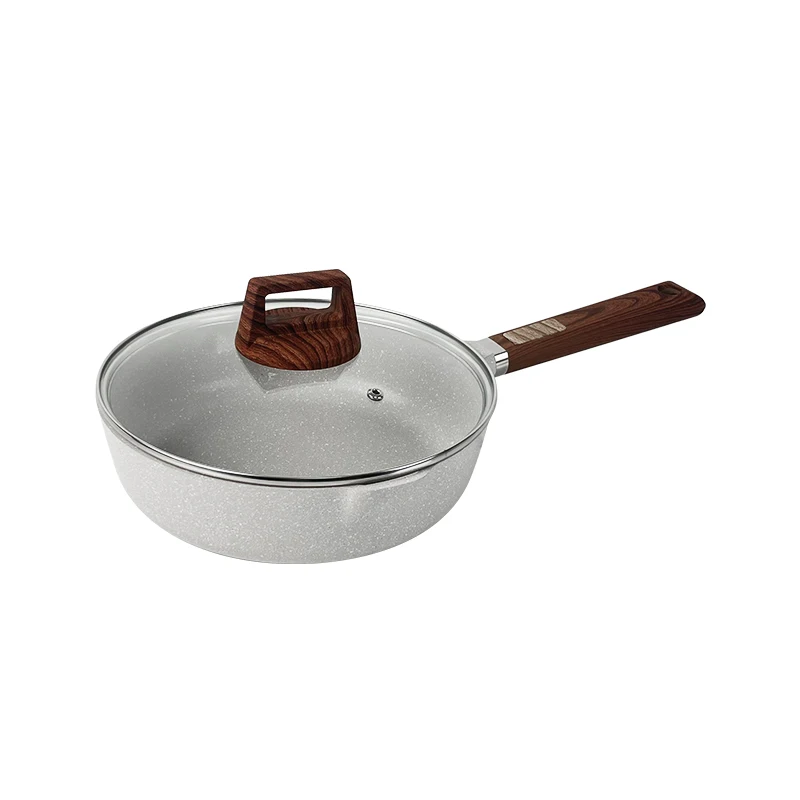 7/10/16 Stuks Oem Gegoten Aluminium Composiet Bodem Wit Marmer Non-Stick Potten En Pannen Met Houten Handvat Kookgerei Sets