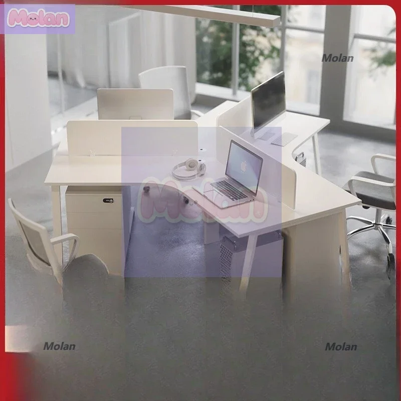

Office steel frame special-shaped desk and chair combination set, simple and modern 36 three or six employees, booth