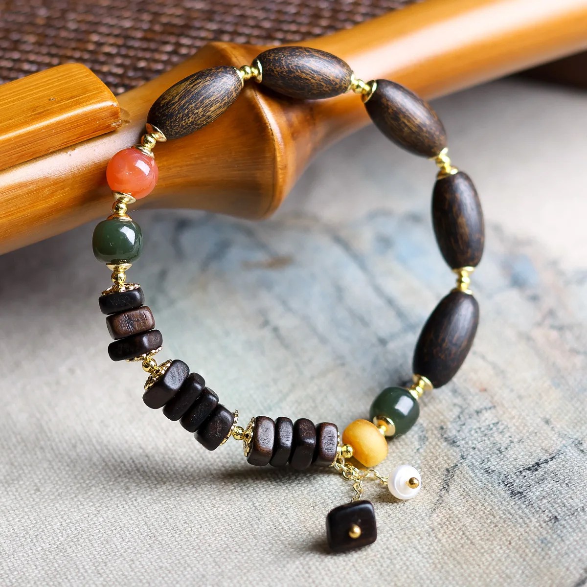 New Chinese Style Dalaigan Artistic Bracelet Mixed Beaded Bracelet with Amber Jasper and Red Agate Gifts