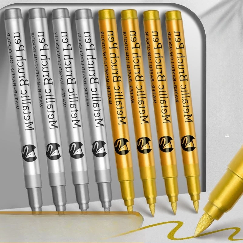 

High-gloss Metal Pen Gold and Silver Paint Note-taking Pen DIY Signature Pen Non-fading Waterproof Invitation Card