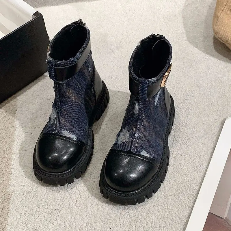 

Girls Soft Sole Vintage Denim Boots Spring Autumn British Style Kids Footwear Fashionable Design for Everyday Wear