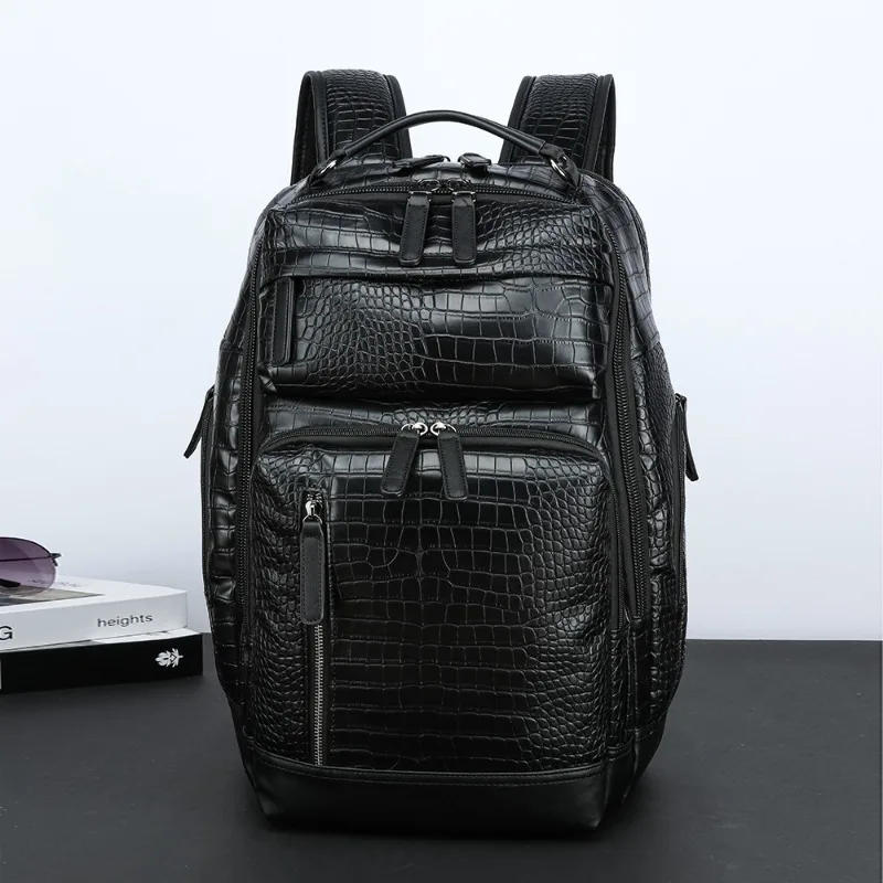 Fashion Men's Backpacks Luxury Alligator Leather Backpack For Men Business Laptop Bag Large Capacity Outdoor Travel Backpacks