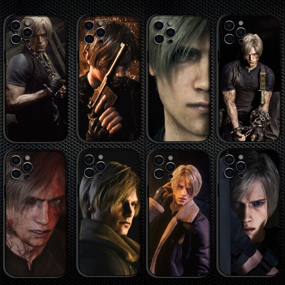 Leon kennedy residentes males capa de telefone para iphone 16,15,14,13,12,11 plus, pro max, capa preta de silicone macio