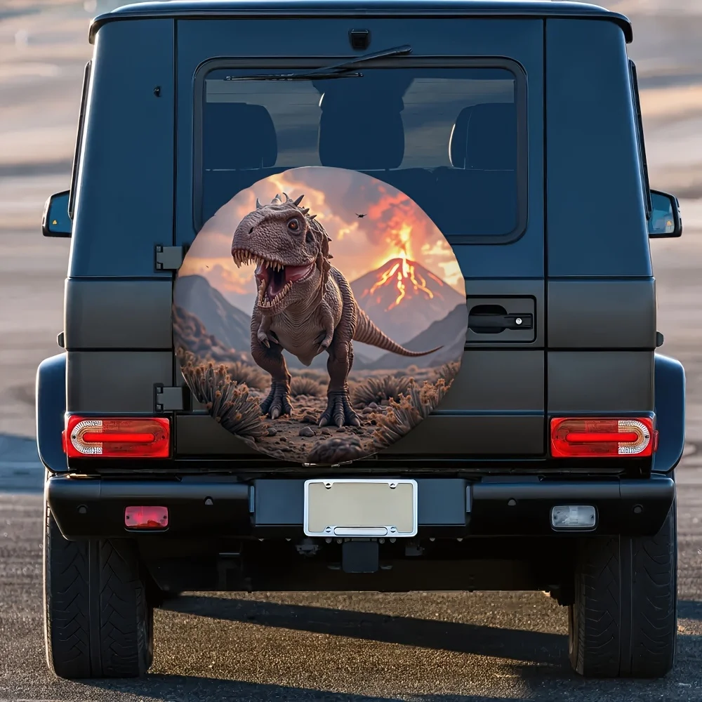 1pc Tyrannosaurus Rex Spare Tire Cover - Durable Polyester RV Essentials, Dramatic Desert & Volcano Scene Design, Perfect For Ca