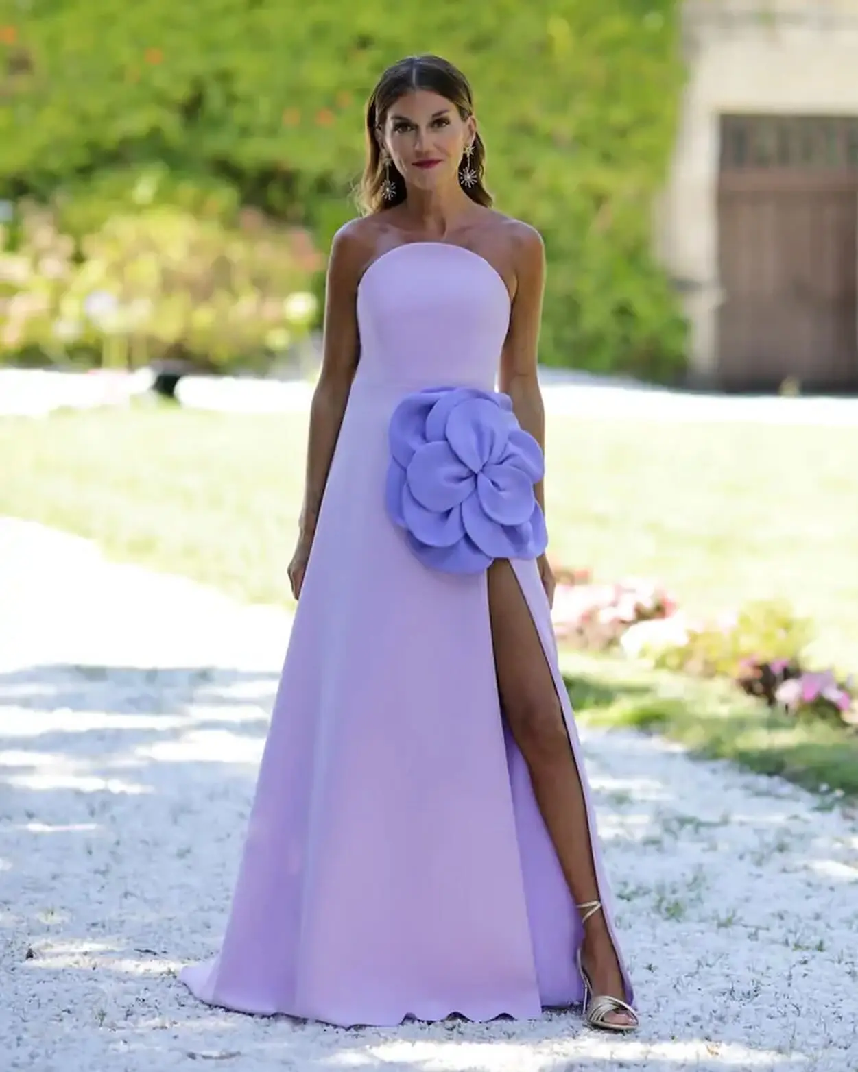 Robe de soirée personnalisée, Sexy, sans bretelles, fleurs gracieuses, ligne a, fente latérale, robes de célébrité, rubans exquis, robe de fête