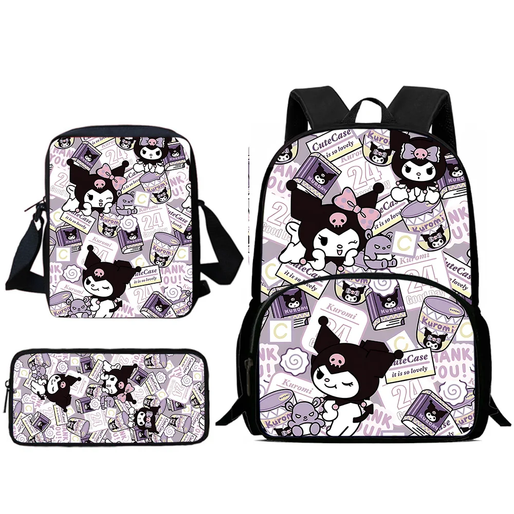 3Pcs Set Cute Sanrios Hello Kitty Kuromi Backpacks Shoulder Bag Pencil Case Pupil Large Capacity School Bags for Boys Girls Gift