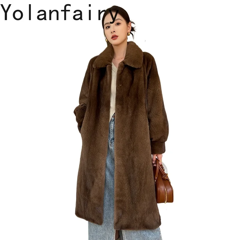 

YOLANFAIRY Natural Whole Mink Fur Coat Woman Winter Luxury Long Real Fur Jacket Mink Coats Elegant Warm Outerwears Abrigos Mujer