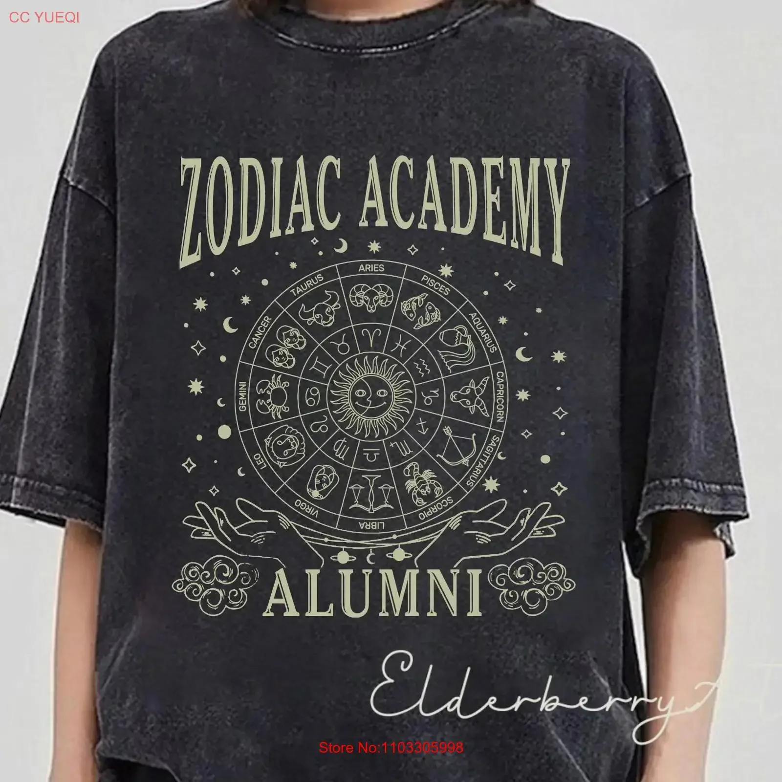 T-shirt Alumni Zodiac Academy pour les amateurs de livres fantastiques, esthétique Dark Academia, école de magie, vintage, lavé, respirant