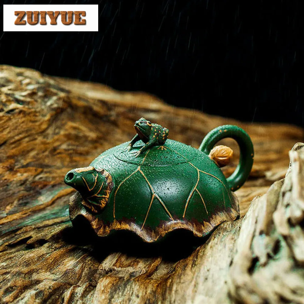 

290ml High Quality Yixing Purple Clay Tea Pot Hand-carved Frog Filter Tea Infuser Pea Green Teapot Custom Chinese Zisha Teaware