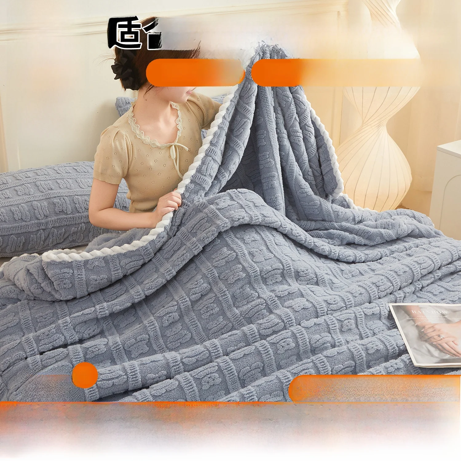 

Indigo Thickened Milk Velvet Blanket Carved Pattern Office Nap Blanket Sofa Cover Blanket Bed Small Blanket Warmth All Seasons