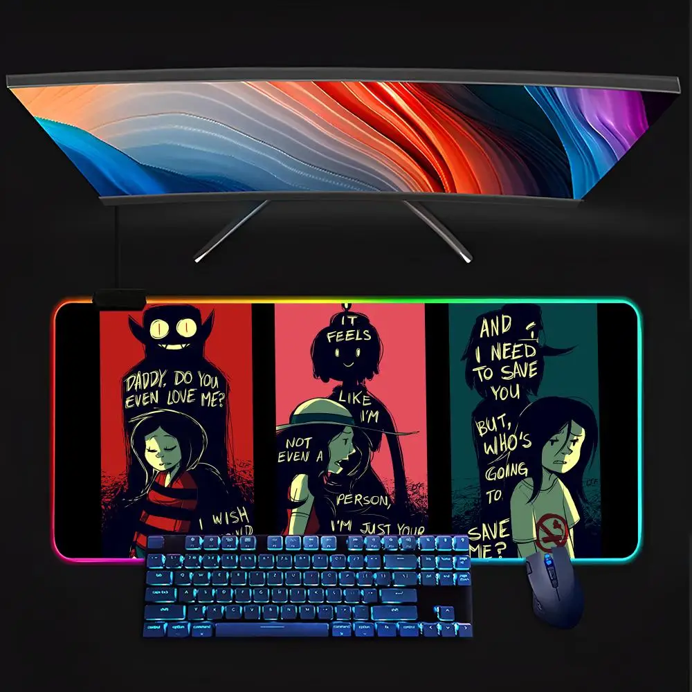Adventure Time  Mouse Pad RGB Pc Gamer Keyboard LED Glowing  Rubber Gaming Computer Mause pads Cute Cartoon Gaming Computer csgo