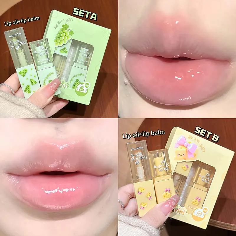 2 قطعة بلسم الشفاه المرطب ومجموعة زيت الشفاه مجموعة العناية بالشفاه للترطيب العميق يقلل من خطوط الشفاه والميض للشفاه الناعمة والسلسة