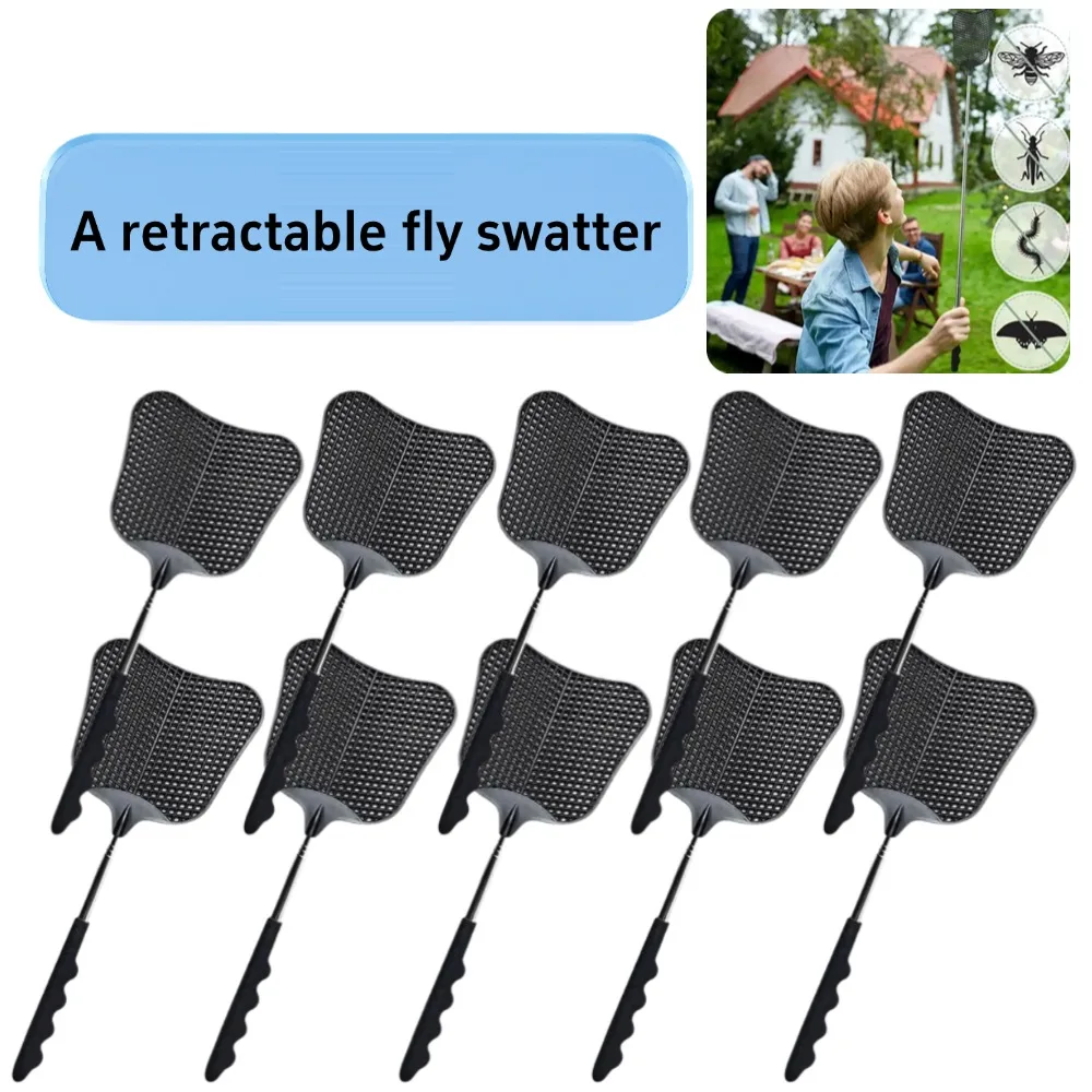 Long Handle Telescopic Fly Swatters Durable Plastic Heavy Stainless Duty Flyswatter Anti Slip Handle Mosquito Repellent Tools