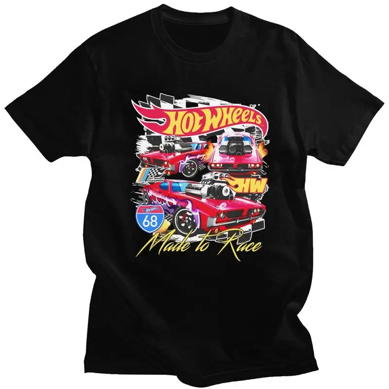 Custom Hot Wheels Made To Race Car T Shirt for Men 100% Cotton Tshirt Fashion Tee Short Sleeve T-shirts Clothing Gift