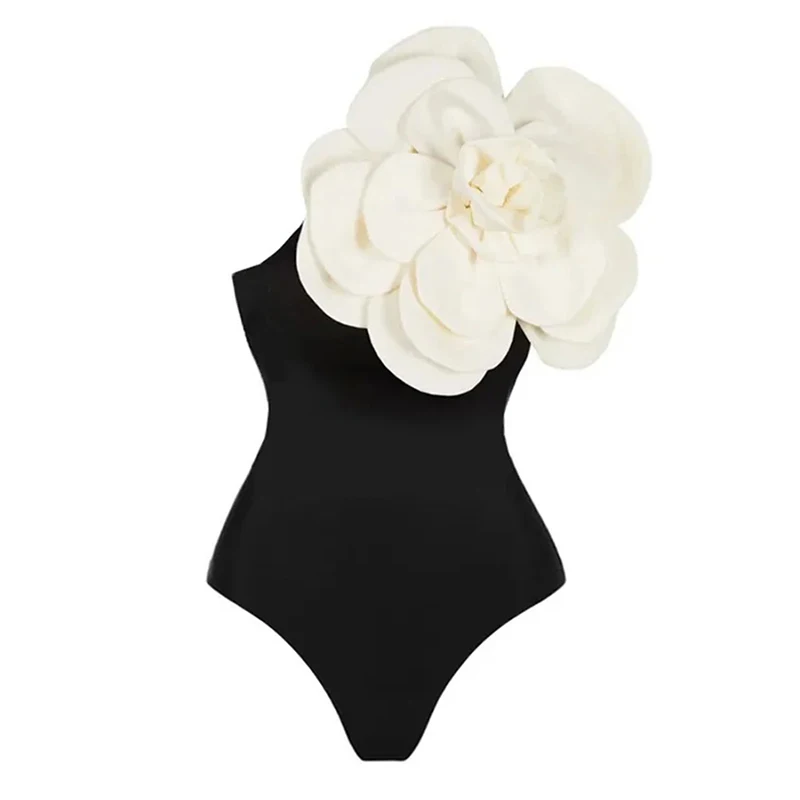 Solid Petal Fashion Bikini Een Stuk Badpak Tankini Vrouwen Asymmetrische Badmode Cover Up Zomer Een Schouder Beach Surf Wear