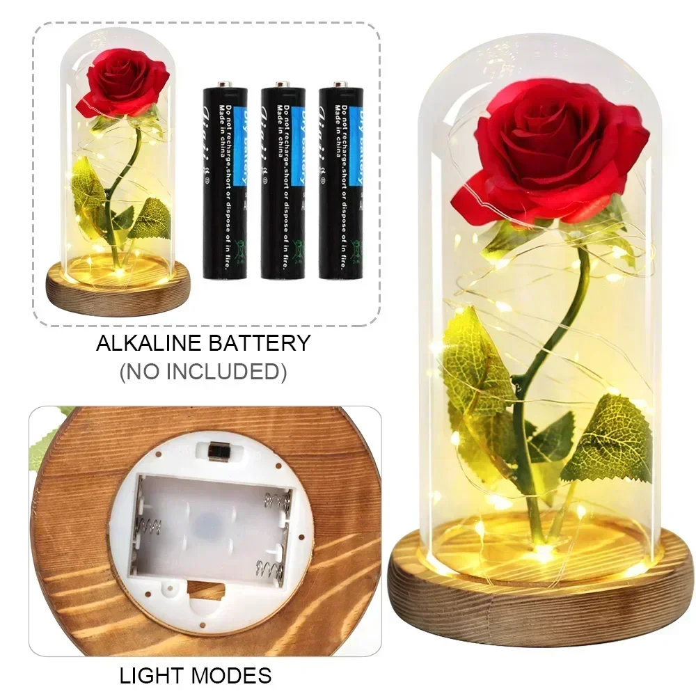 Artificial Flowers Beauty and the Beast Eternal Rose in Glass Cover Valentine\'s Day Wedding Birthday Decor for Gift