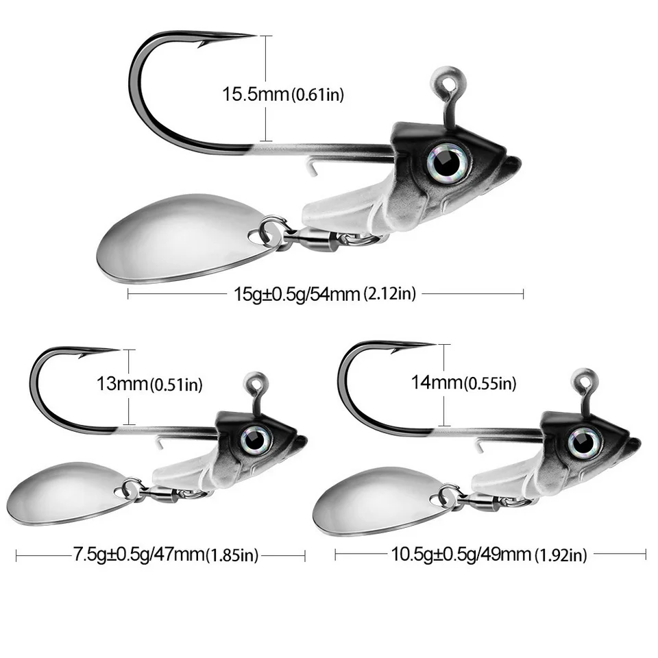 1pc Jig Kopf 7,5g 10,5g 15g Angeln Lockt Sinking Rotierenden Pailletten Metall Löffel Angelhaken Jigging jigs Angelhaken Köder Tackle – Detail 12