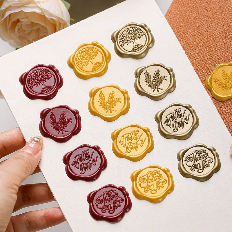 10pcs Wax Seal Stickers Love Heart Flowers Plant Thank you Merry Christmas Xmas DIY Wedding Invitations Envelope Decor Wax Label