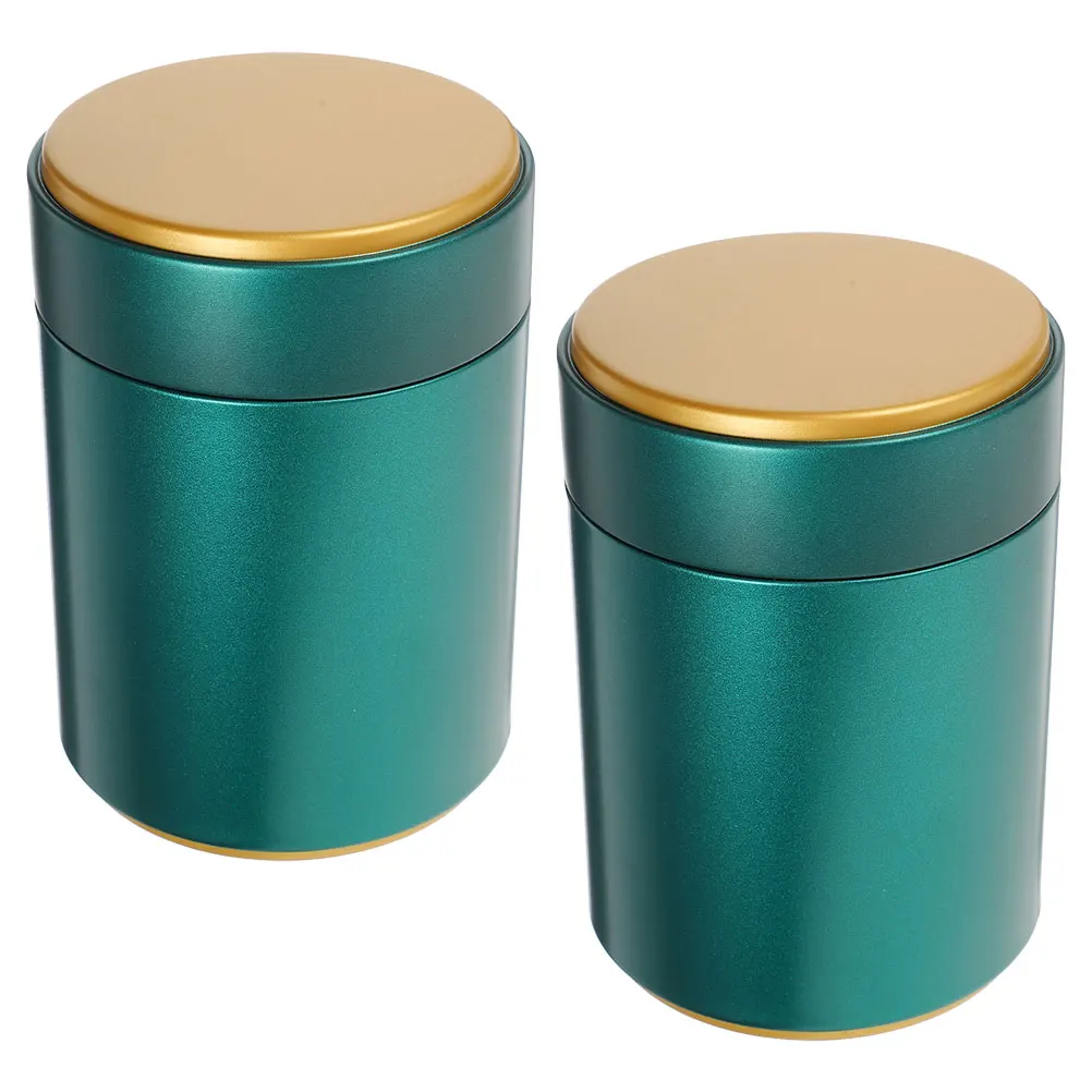 

2Pcs Matte Green Tea Canisters Airtight Container Small Size Metal Lid Tinplate Storage Can Sugar Canisters For Office Loose