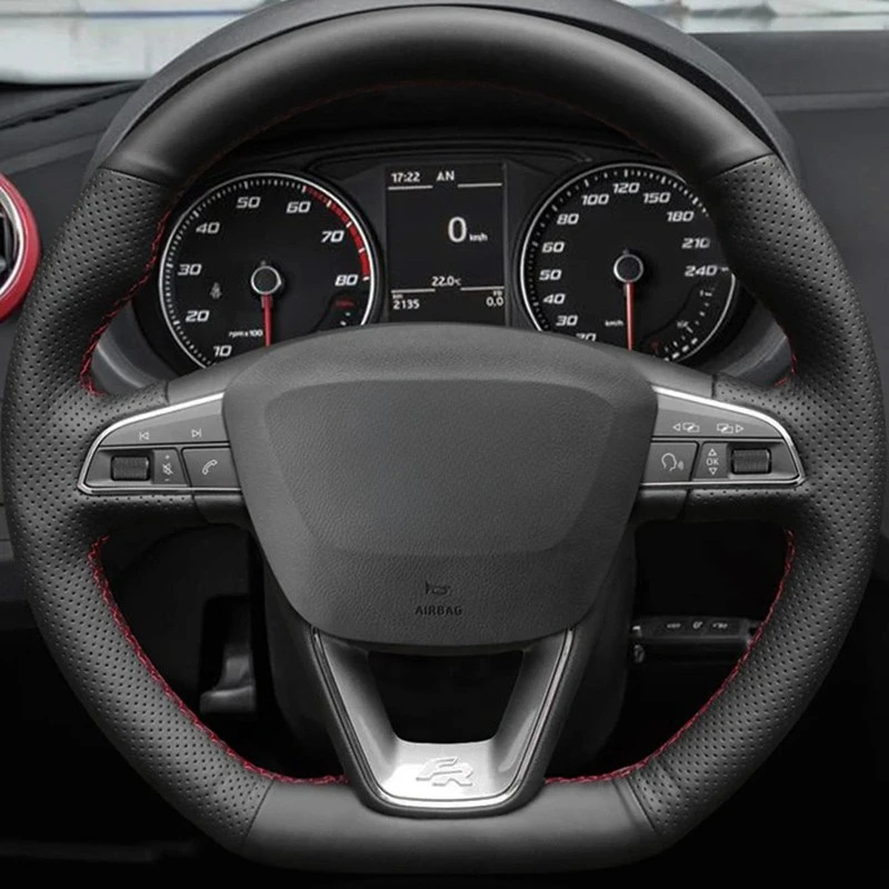 DIY Soft Black Artificial Leather Car Steering Wheel Cover For Seat Leon Cupra Leon ST Cupra Leon ST Cupra Ateca Cupra Ateca FR