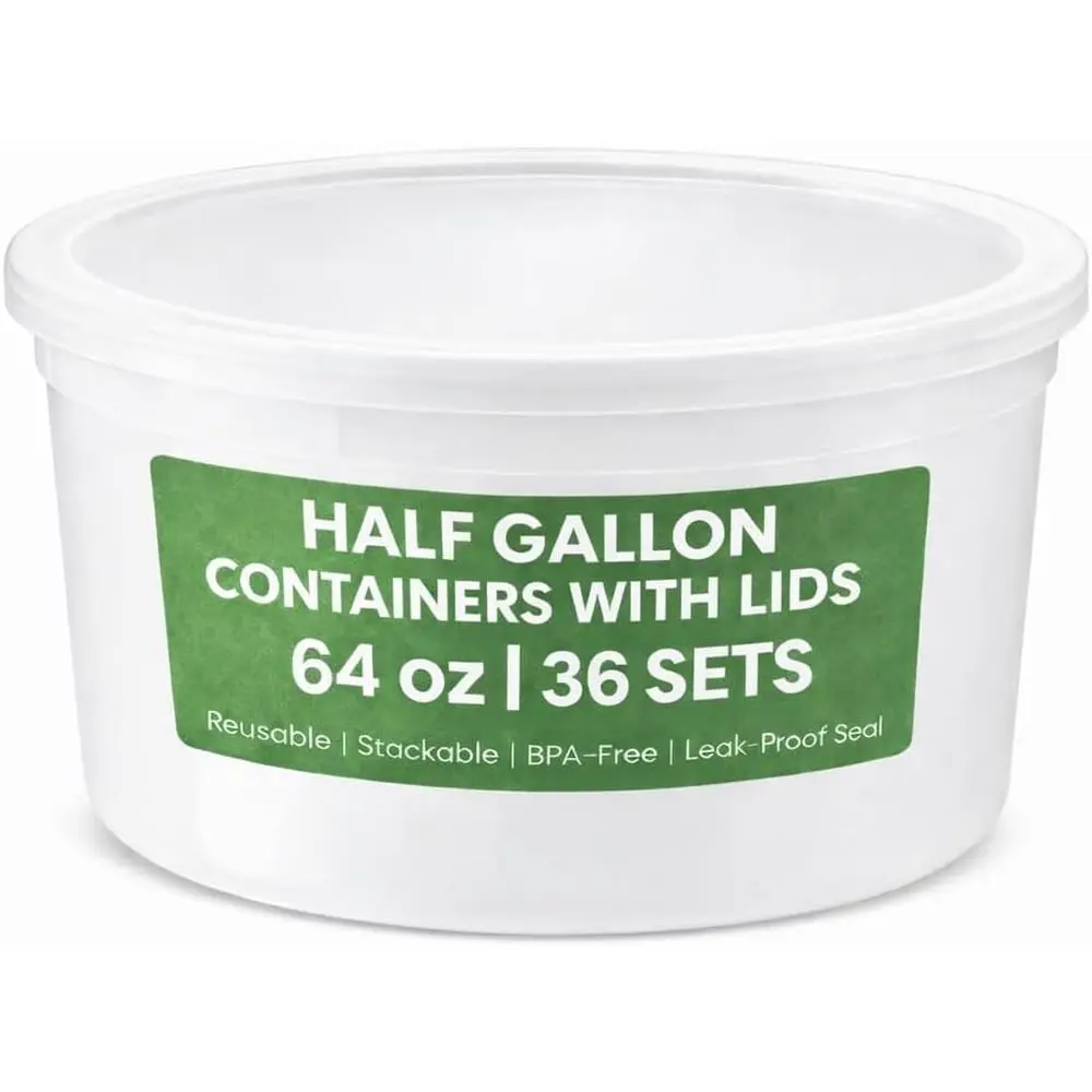 

64 oz Round Plastic Storage Containers with Leak-Proof Lids, BPA-Free, Freezer, Dishwasher & Microwave Safe (36 Sets)